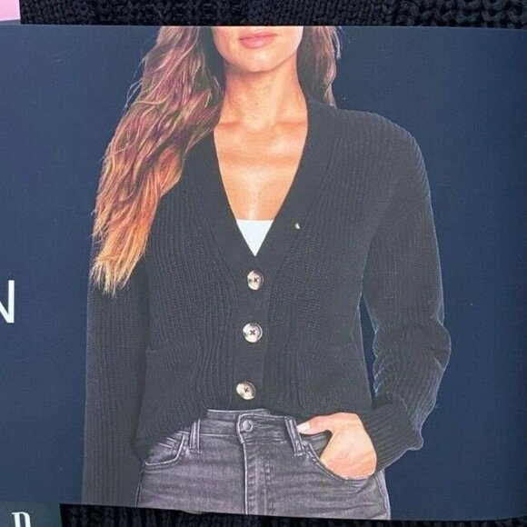 GAP Women’s Oversized Black Button-Front Woven Cotton Knit Cardigan Sweater Soft - Picture 3 of 13